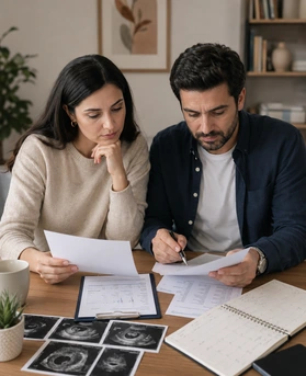Çift ultrason çıktıları ve planlama belgeleriyle tüp bebek gerekliliğini değerlendiriyor