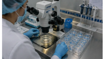 Toplanan yumurtaların embriyoloji laboratuvarında mikroskopla değerlendirilmesi