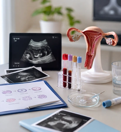 Rahim modeli, ultrason ve kan tüpleriyle tüp bebek sürecinin tıbbi değerlendirmesi