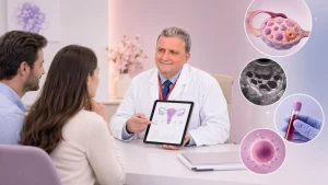 Prof. Dr. Ahmet Zeki Işık embriyo gelişimi ve tedavi planını tablet üzerinden anlatıyor